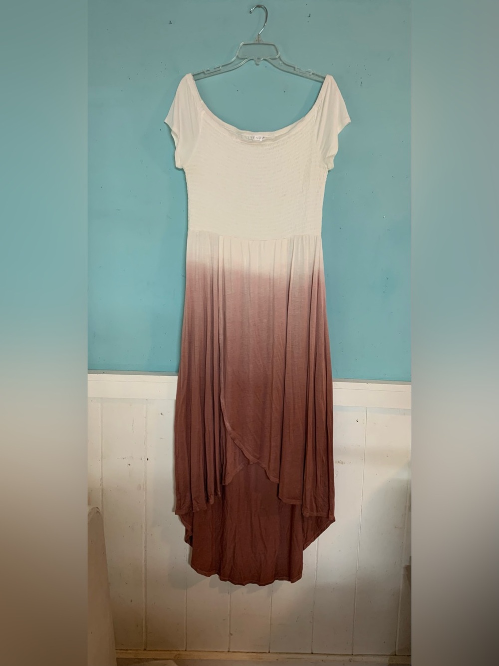 Venus ombré high/low dress with an elastic shirred top, size 1X